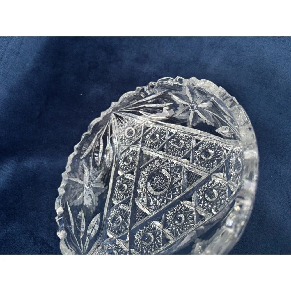 American Brilliant Period Intricate Pattern Sawtooth Candy Dish Handle